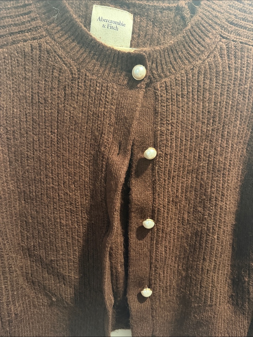 Abercrombie & Fitch Women's Dark Brown Pearl-Button Knit Cardigan - Picture 2 of 3
